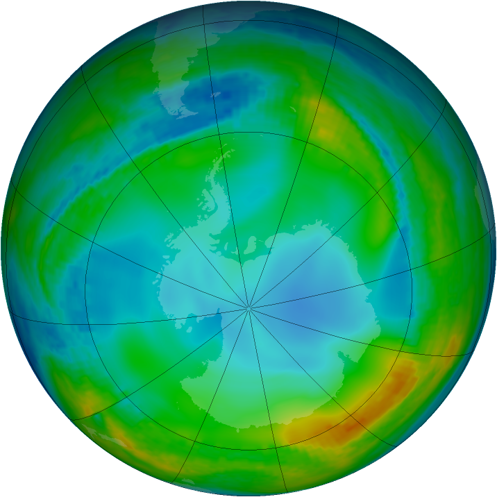 Antarctic ozone map for 01 July 2002